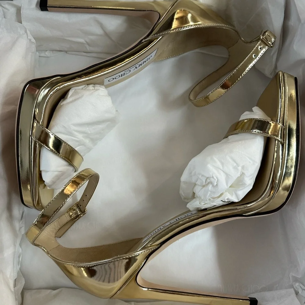 Jimmy Choo "Alva" metallic leather sandals 4.75 in / 120 mm stiletto heel - Picture 5 of 8